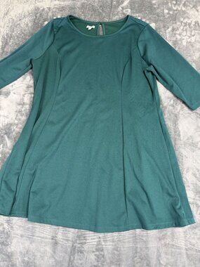 Bongo Plus Womens 3X Teal Textured A-Line Dress With 3/4 Sleeves